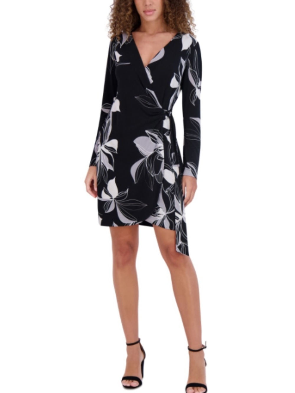 Kensie Womens Printed Jersey Knit Mini Dress Size 4 Black